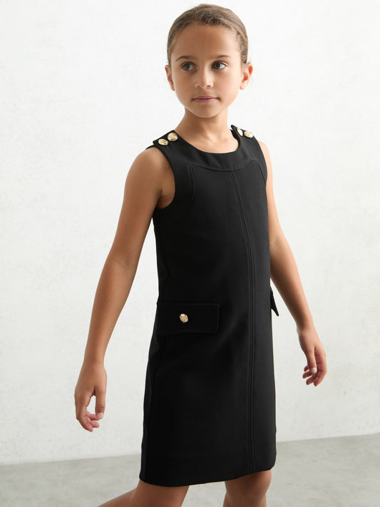 Reiss 3-9 yrs Button-Detail Sleeveless Shift Dress in Black