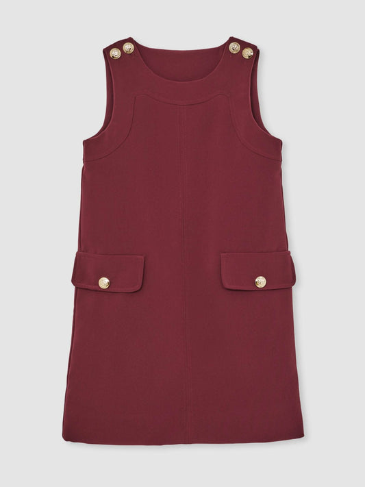 Reiss 13-14 yrs Button-Detail Sleeveless Shift Dress in Berry