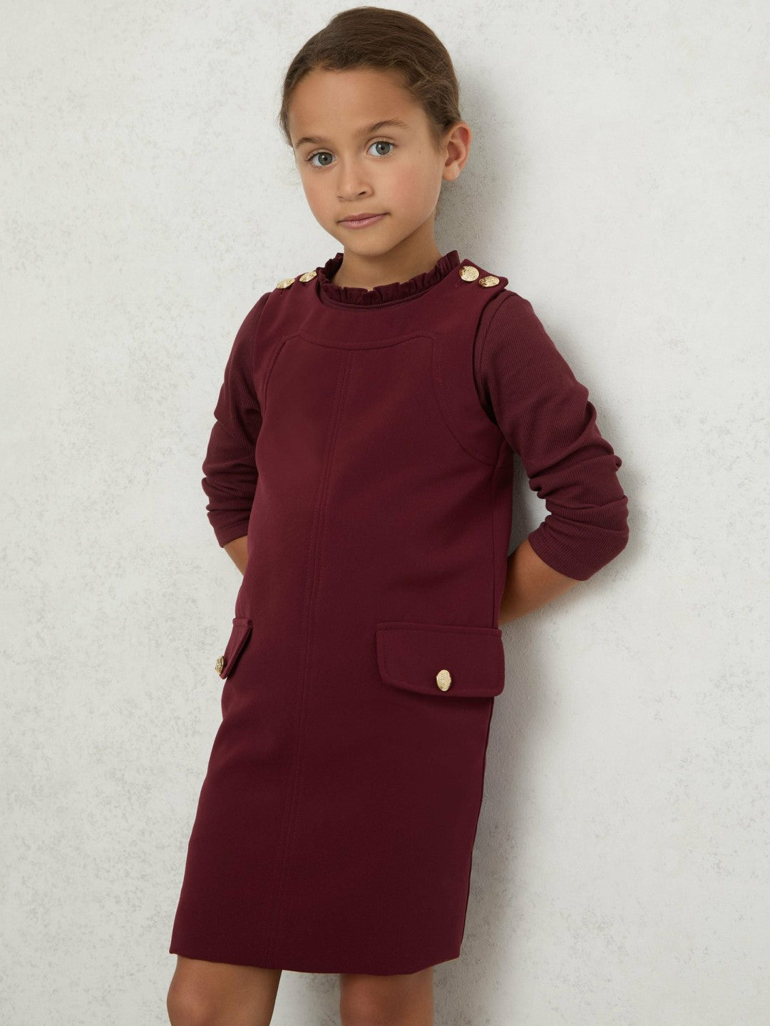 Reiss 13-14 yrs Button-Detail Sleeveless Shift Dress in Berry