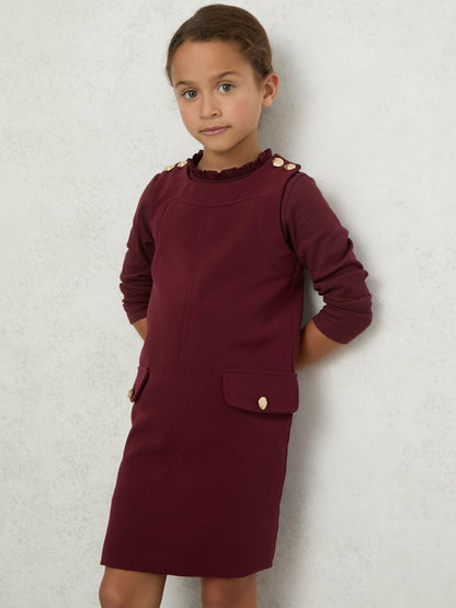 Reiss 13-14 yrs Button-Detail Sleeveless Shift Dress in Berry