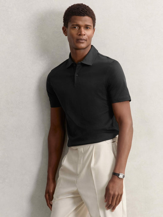 Reiss Cotton Short-Sleeve Polo Shirt in Black