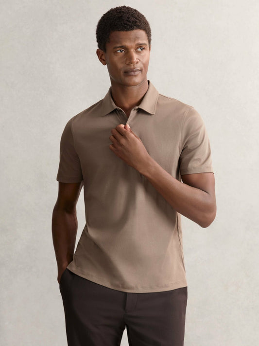 Reiss Cotton Short-Sleeve Polo Shirt in Taupe Brown