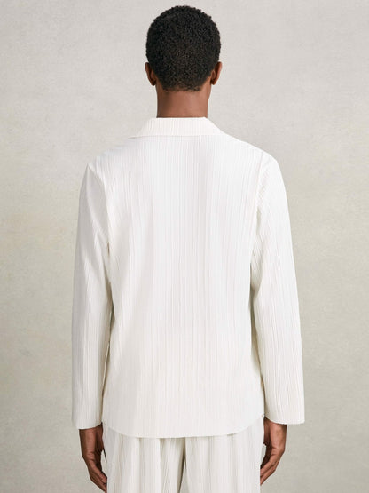 Reiss Plissé Cuban-Collar Long-Sleeve Shirt in Off White