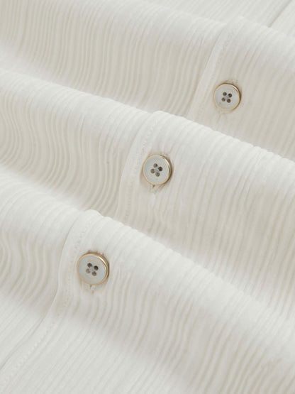 Reiss Plissé Cuban-Collar Long-Sleeve Shirt in Off White