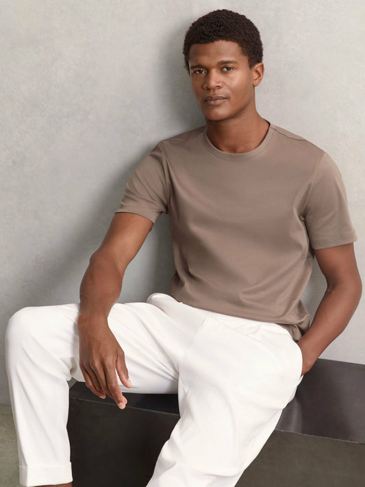 Reiss Airwater-Cotton Crew-Neck T-Shirt in Taupe Brown