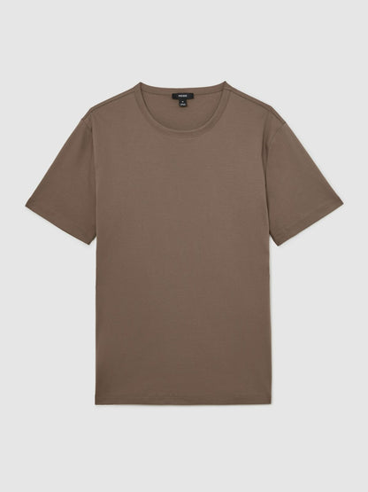 Reiss Airwater-Cotton Crew-Neck T-Shirt in Taupe Brown