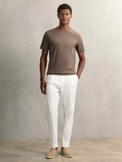 Reiss Airwater-Cotton Crew-Neck T-Shirt in Taupe Brown