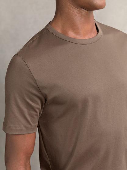 Reiss Airwater-Cotton Crew-Neck T-Shirt in Taupe Brown