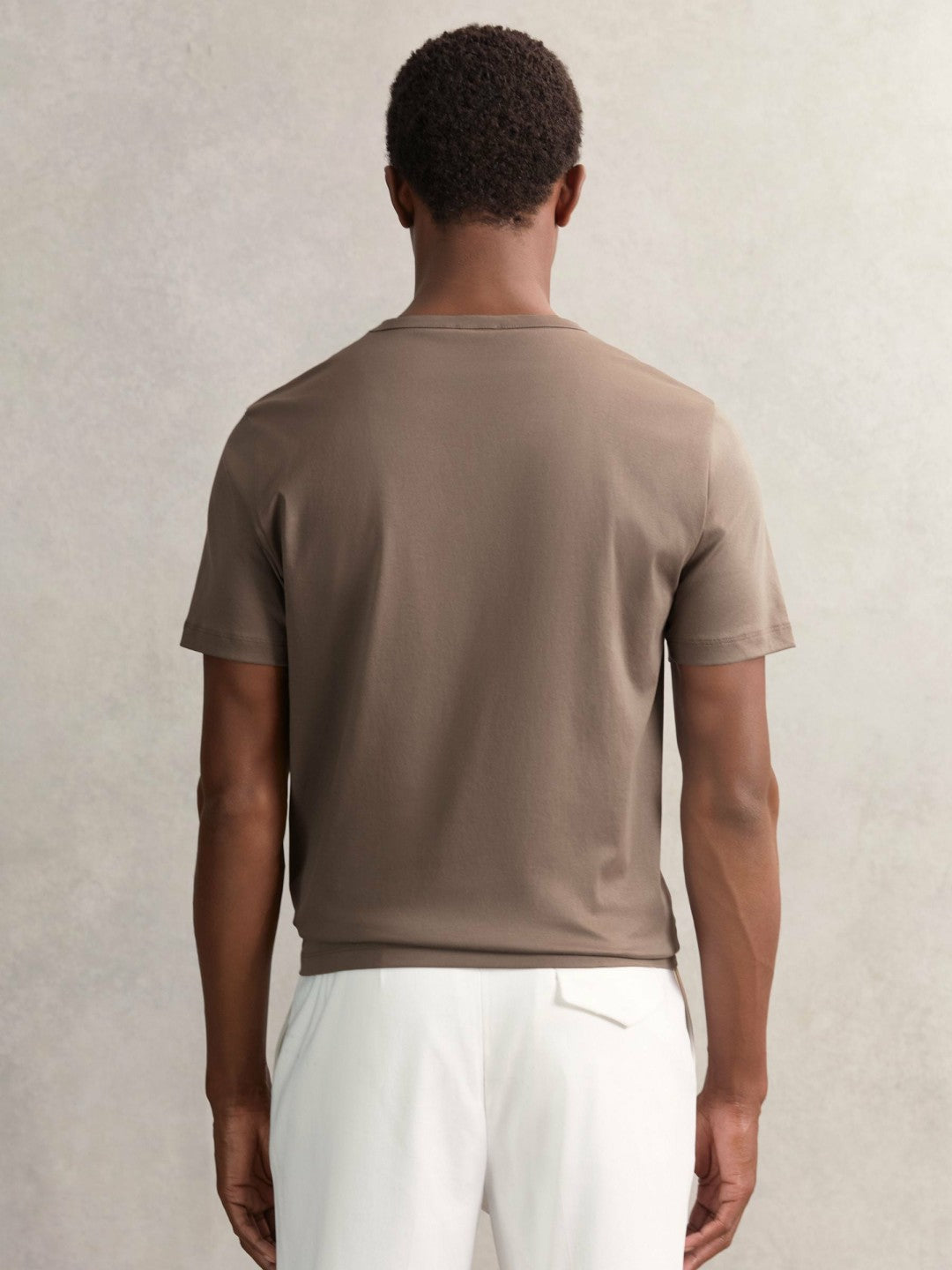 Reiss Airwater-Cotton Crew-Neck T-Shirt in Taupe Brown