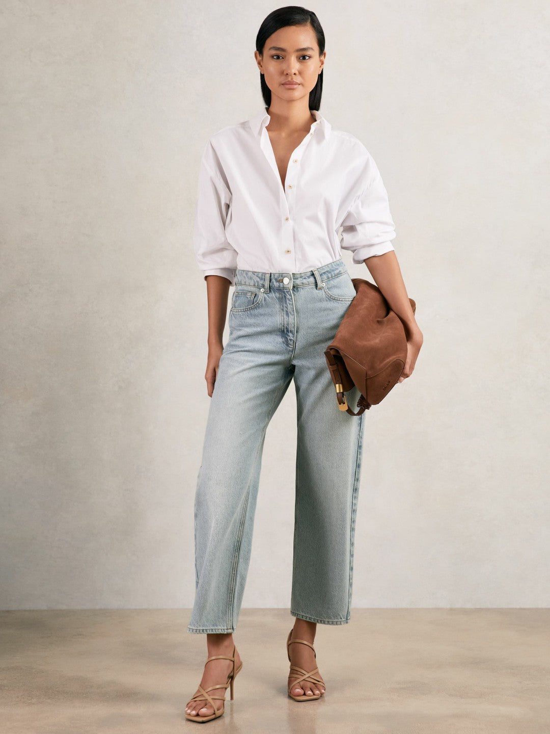 Reiss Petite Mid-Rise Straight-Leg Jeans in Pale Blue