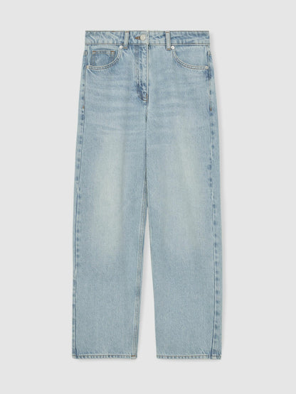 Reiss Petite Mid-Rise Straight-Leg Jeans in Pale Blue