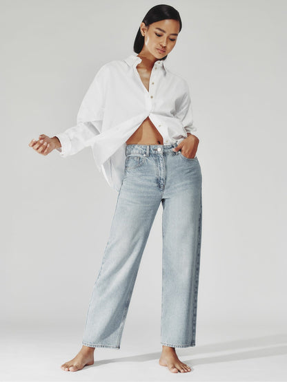 Reiss Petite Mid-Rise Straight-Leg Jeans in Pale Blue