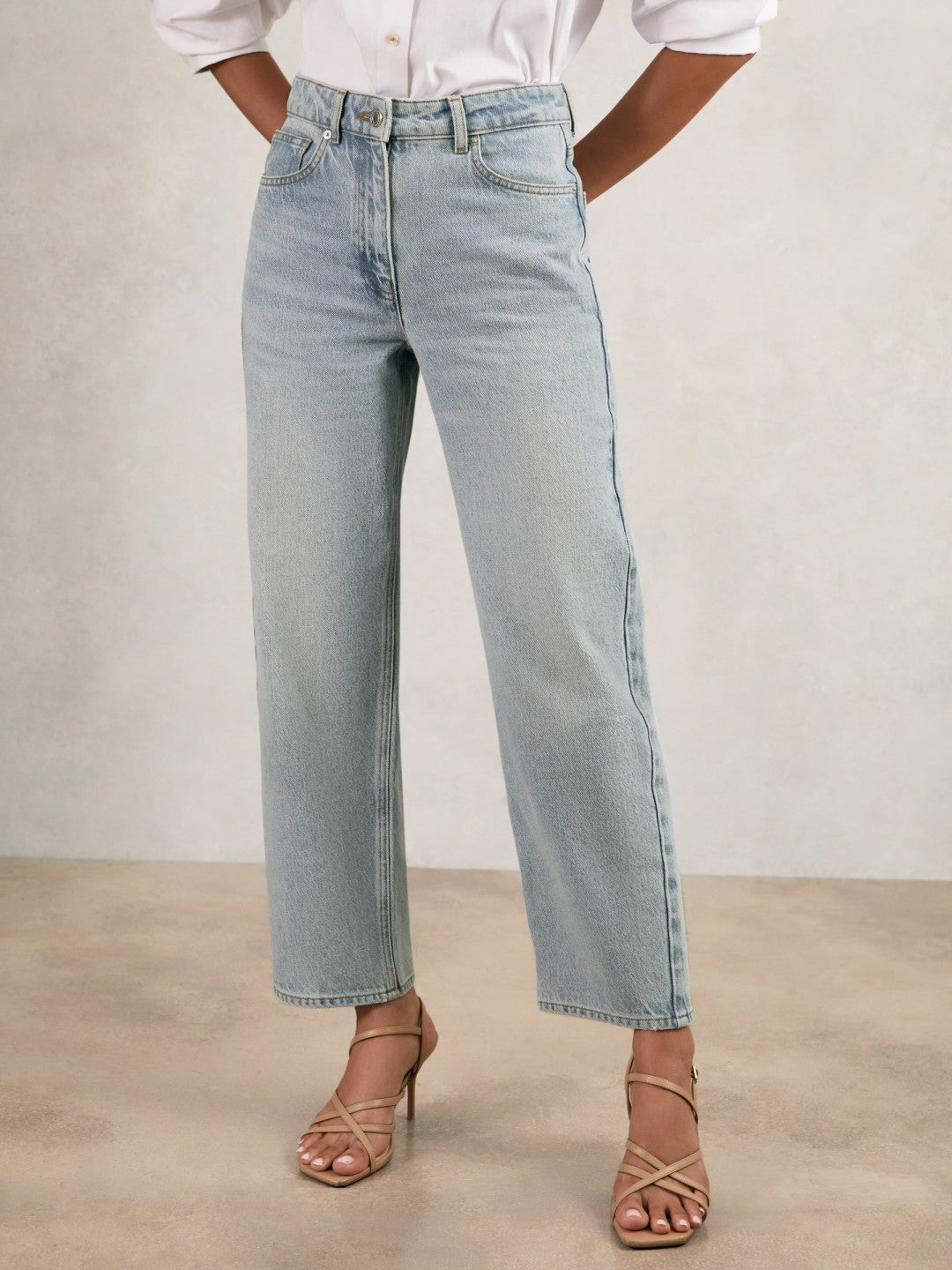 Reiss Petite Mid-Rise Straight-Leg Jeans in Pale Blue
