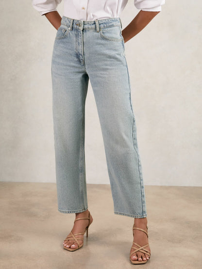 Reiss Petite Mid-Rise Straight-Leg Jeans in Pale Blue