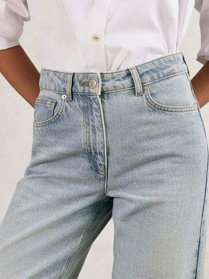 Reiss Petite Mid-Rise Straight-Leg Jeans in Pale Blue
