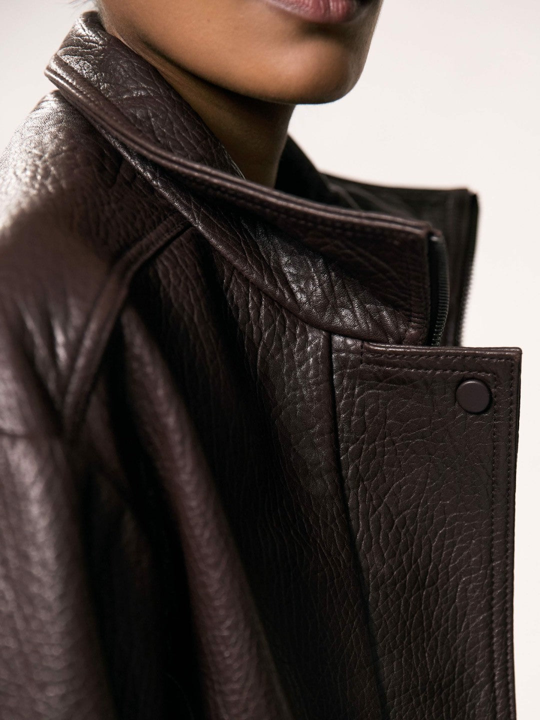 Reiss Oversize Grained-Leather Bomber Jacket in Burgundy