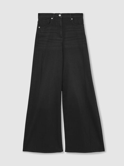 Reiss Petite Stretch-Cotton Wide-Leg Jeans in Black