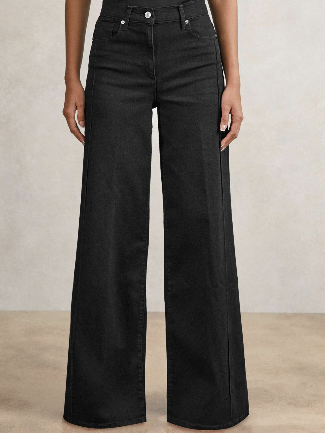 Reiss Petite Stretch-Cotton Wide-Leg Jeans in Black