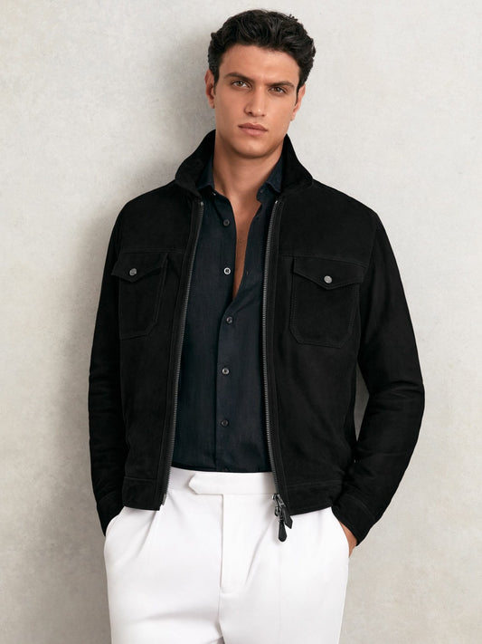 Reiss Suede Zip Through Jacket in Black