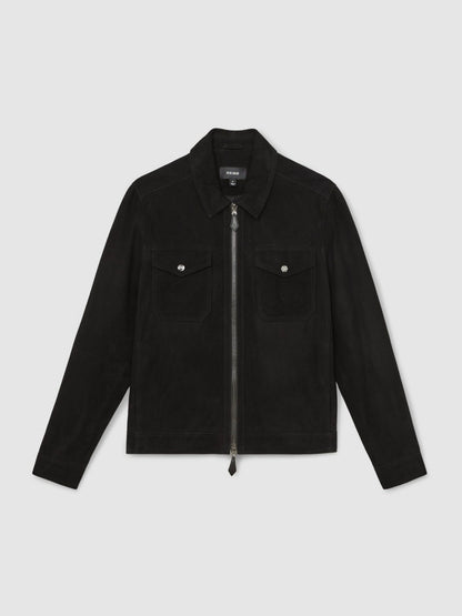 Reiss Suede Zip Through Jacket in Black