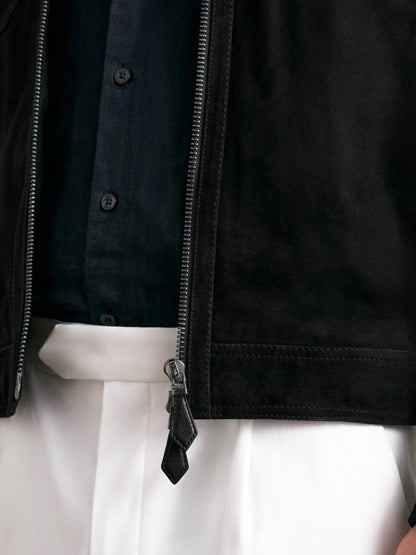 Reiss Suede Zip Through Jacket in Black