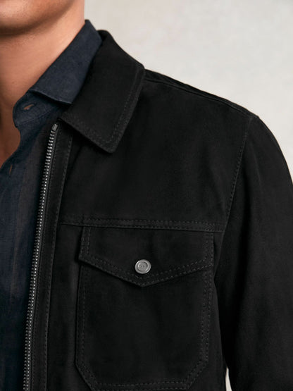 Reiss Suede Zip Through Jacket in Black