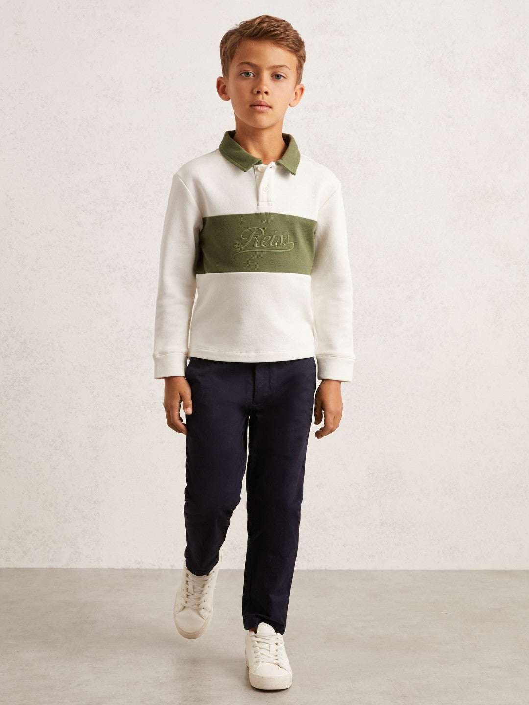 Reiss 9-13 yrs Cotton Logo-Embroidery Rugby Polo Shirt in Forset Green/White