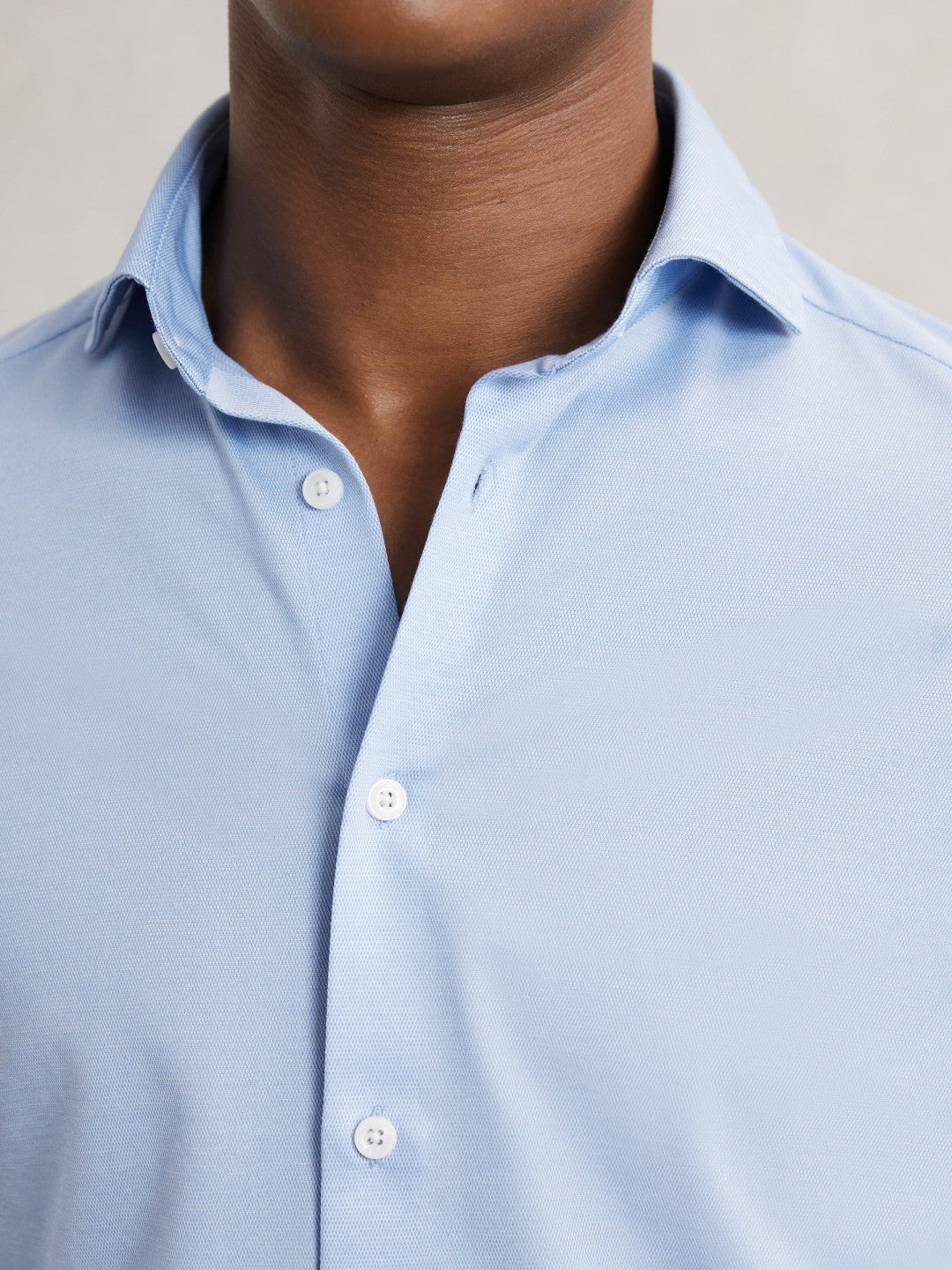 Reiss Cotton-Blend Jersey Cutaway-Collar Shirt in Soft Blue