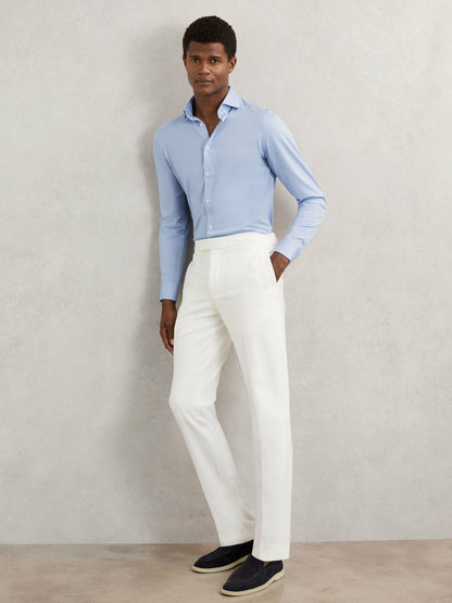 Reiss Cotton-Blend Jersey Cutaway-Collar Shirt in Soft Blue