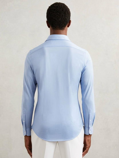 Reiss Cotton-Blend Jersey Cutaway-Collar Shirt in Soft Blue