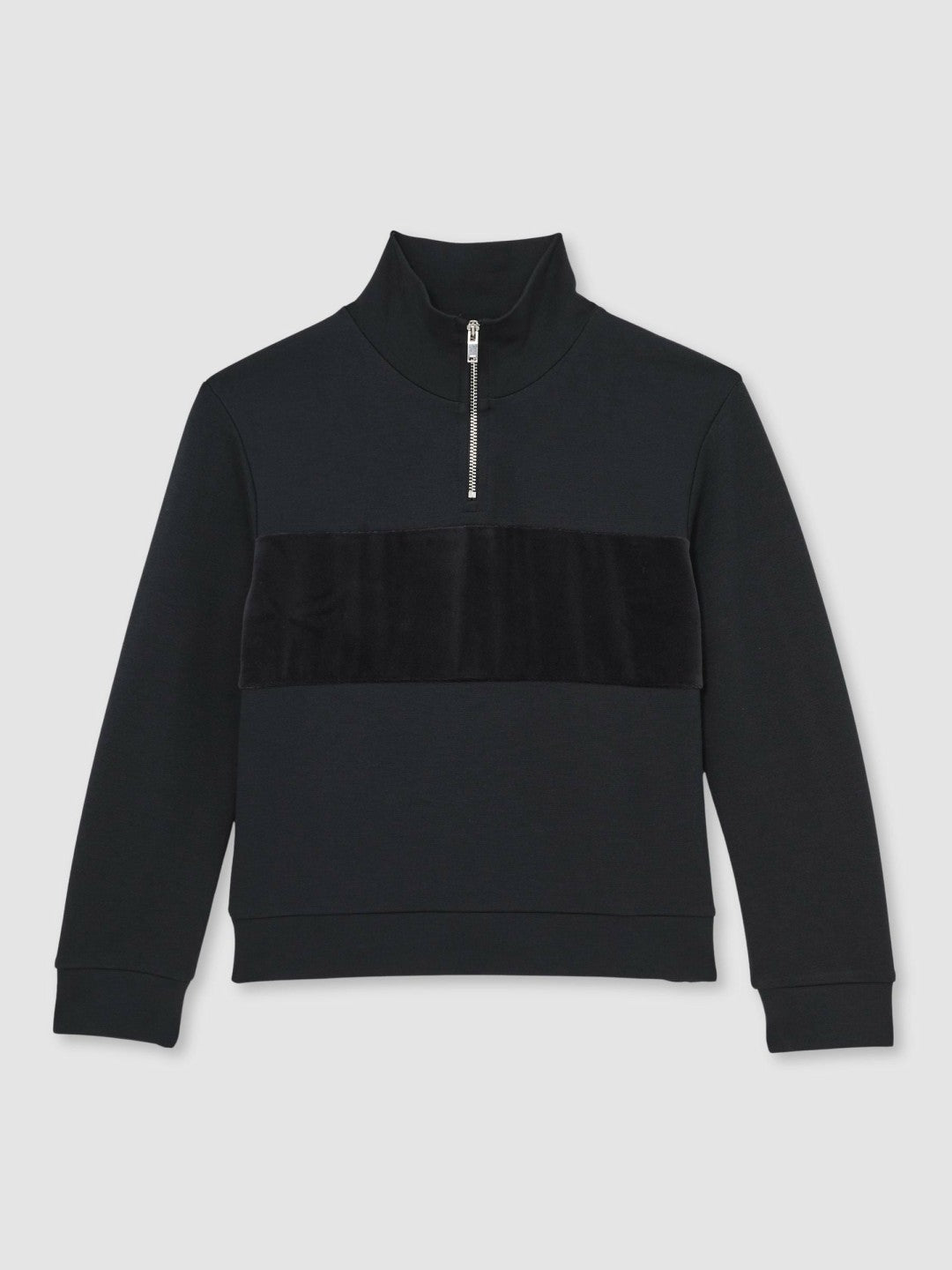 Reiss 13-14 yrs Slim Fit Half-Zip Funnel Neck Velour Sweatshirt in Navy Blue