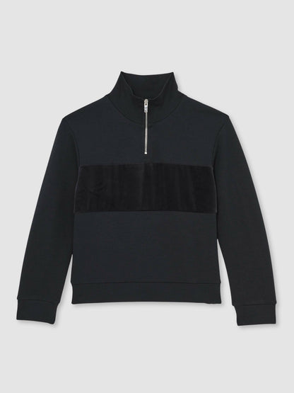 Reiss 13-14 yrs Slim Fit Half-Zip Funnel Neck Velour Sweatshirt in Navy Blue
