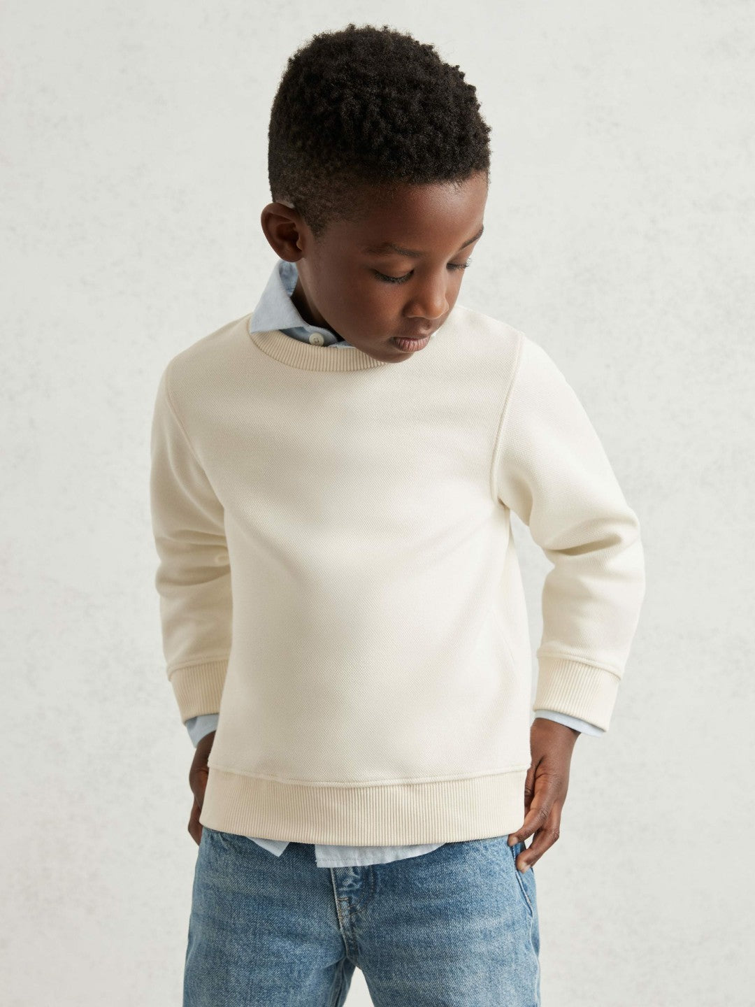 Reiss 9-13 yrs Cotton-Blend Textured Sweatshirt in Off White