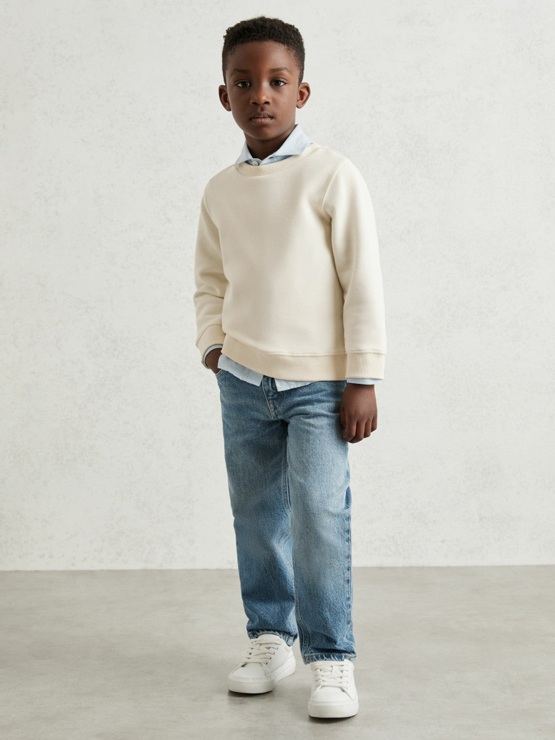 Reiss 9-13 yrs Cotton-Blend Textured Sweatshirt in Off White