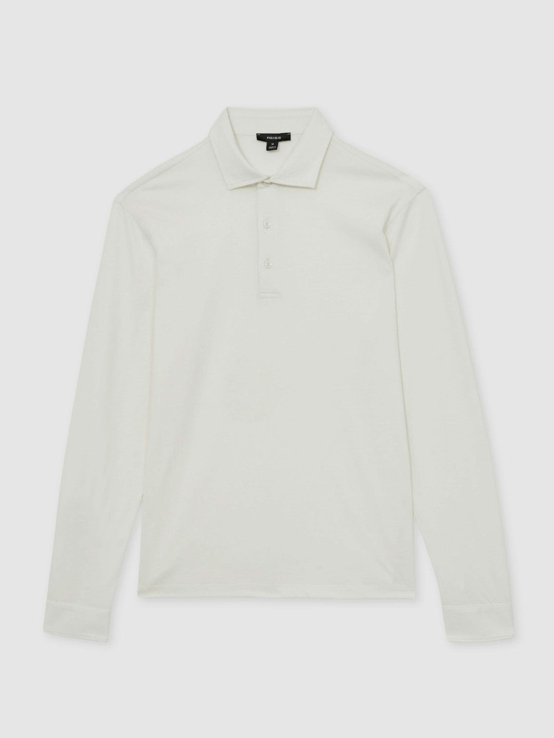 Reiss Cotton-Jersey Long Sleeve Polo Shirt in White