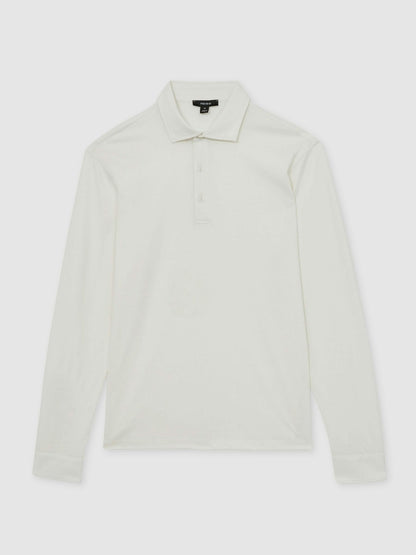 Reiss Cotton-Jersey Long Sleeve Polo Shirt in White