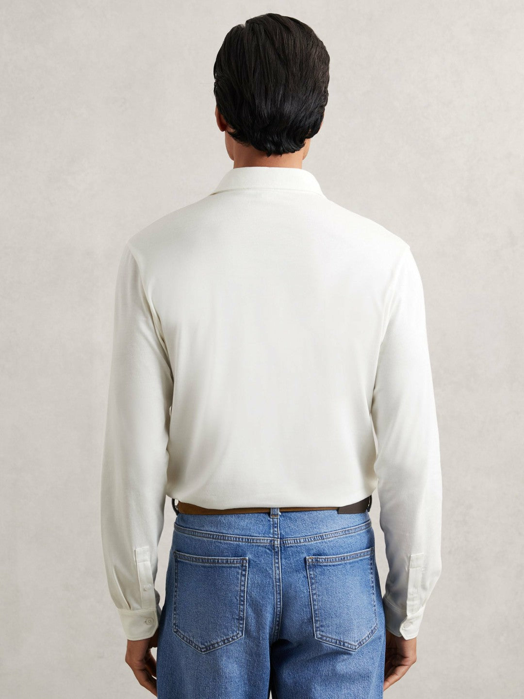 Reiss Cotton-Jersey Long Sleeve Polo Shirt in White