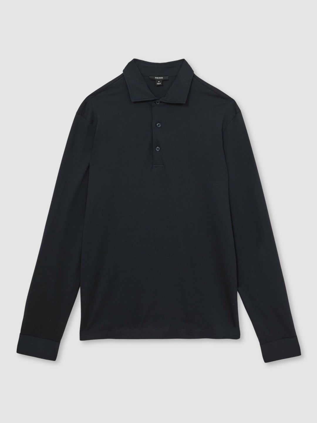 Reiss Cotton-Jersey Long Sleeve Polo Shirt in Navy