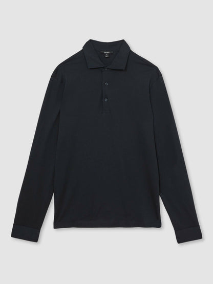 Reiss Cotton-Jersey Long Sleeve Polo Shirt in Navy