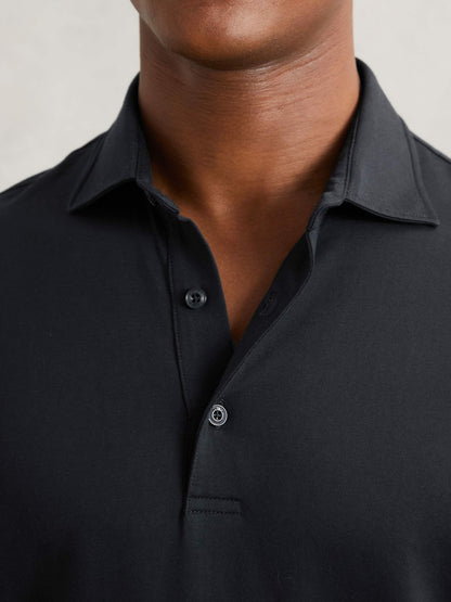 Reiss Cotton-Jersey Long Sleeve Polo Shirt in Navy