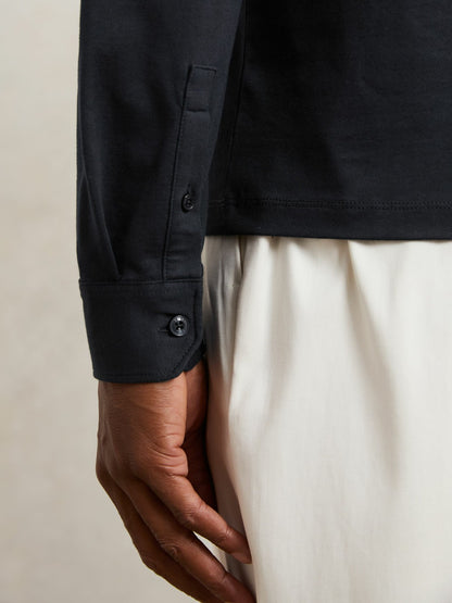 Reiss Cotton-Jersey Long Sleeve Polo Shirt in Navy