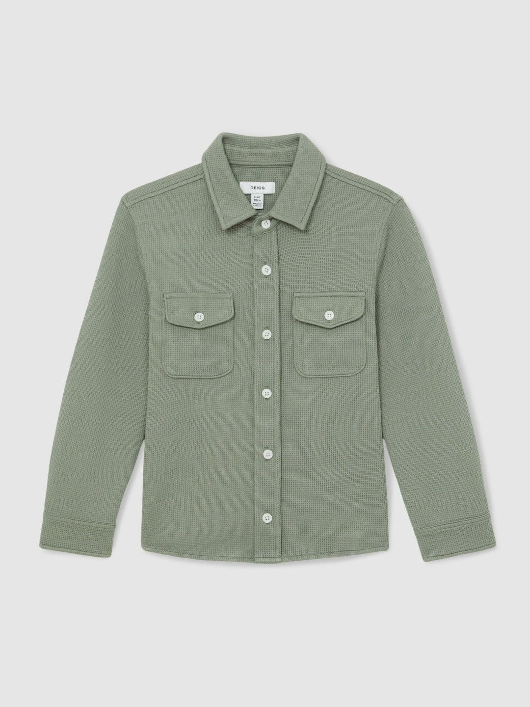 Reiss 13-14 yrs Waffle-Textured Twin-Pocket Overshirt in Sage