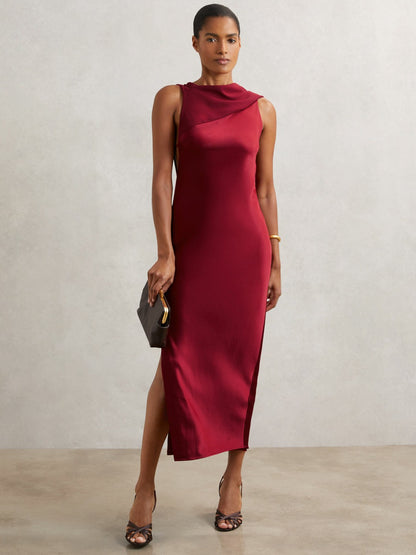 Reiss Back Detail Midi Dress in Red