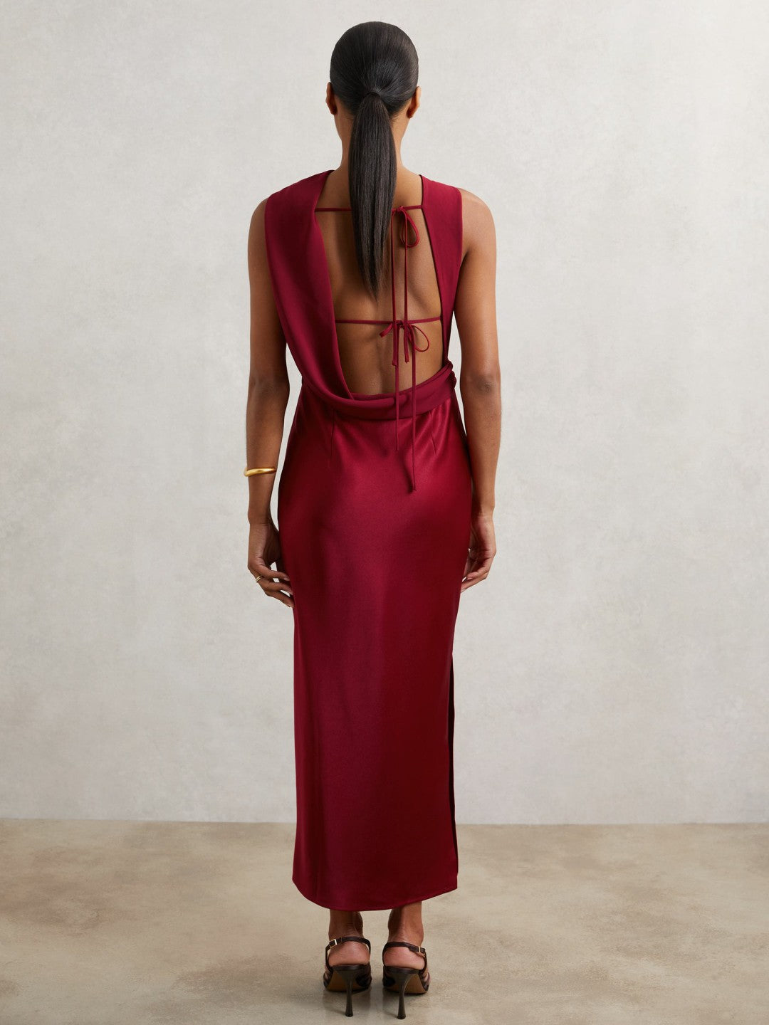 Reiss Back Detail Midi Dress in Red